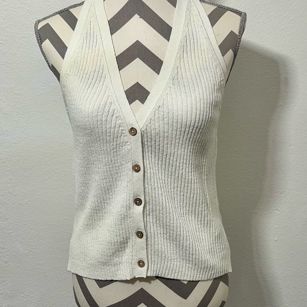 Free People Knit Ribbed Halter Top White